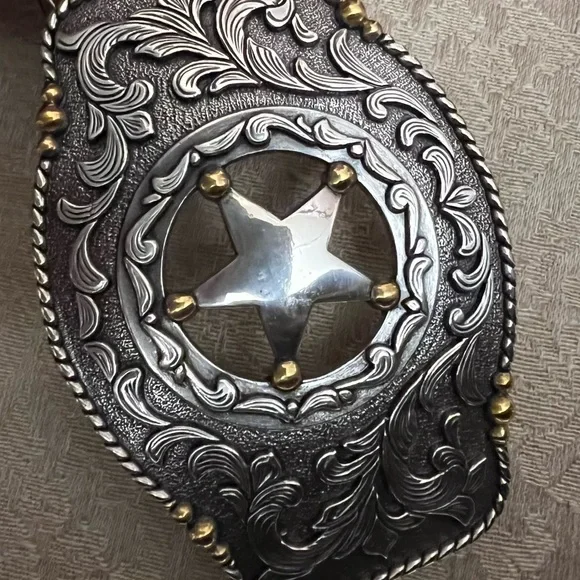 Tony Lama leather belt C41189 brown country western cowboy star cutout buckle - Picture 3 of 9